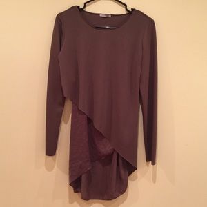 Zara Olive Green Asymmetrical Double Layered Top